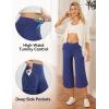 imageBALEAF Womens Capri Pants Wide Leg Yoga Capris with Pockets Loose Stretch Workout Leggings Casual SummerNavy Blue