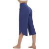 imageBALEAF Womens Capri Pants Wide Leg Yoga Capris with Pockets Loose Stretch Workout Leggings Casual SummerNavy Blue