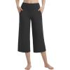 imageBALEAF Womens Wide Leg Yoga Capris Pants with 4 Pockets Plus Size Cropped Dress Pants Travel Casual SummerBlack