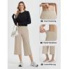 imageBALEAF Womens Wide Leg Yoga Capris Pants with 4 Pockets Plus Size Cropped Dress Pants Travel Casual SummerKhaki