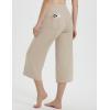 imageBALEAF Womens Wide Leg Yoga Capris Pants with 4 Pockets Plus Size Cropped Dress Pants Travel Casual SummerKhaki