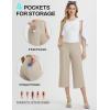 imageBALEAF Womens Wide Leg Yoga Capris Pants with 4 Pockets Plus Size Cropped Dress Pants Travel Casual SummerKhaki