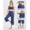 imageBALEAF Womens Wide Leg Yoga Capris Pants with 4 Pockets Plus Size Cropped Dress Pants Travel Casual SummerNavy Blue