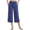 imageBALEAF Womens Wide Leg Yoga Capris Pants with 4 Pockets Plus Size Cropped Dress Pants Travel Casual SummerNavy Blue