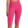 imageBALEAF Womens Knee Length Capri Leggings with Pockets High Waisted Stretch for Casual Summer Yoga Workout ExerciseRosy
