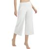 imageBALEAF Womens Wide Leg Yoga Capris Pants with 4 Pockets Plus Size Cropped Dress Pants Travel Casual SummerWhite