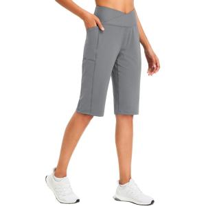 imageBALEAF Womens Bermuda Long Shorts 14quot Knee Length High Waisted Athletic Shorts with Pockets Stretch Soft Loose Casual SummerDark Grey