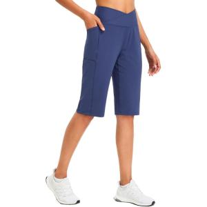 imageBALEAF Womens Bermuda Long Shorts 14quot Knee Length High Waisted Athletic Shorts with Pockets Stretch Soft Loose Casual SummerNavy Blue