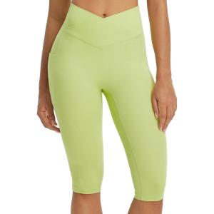 imageBALEAF Womens Knee Length Capri Leggings with Pockets High Waisted Stretch for Casual Summer Yoga Workout ExerciseLime Green