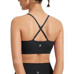 imageBALEAF Womens Low Impact Sports Bra Adjustable Spaghetti Strap Yoga Workout Bra with Removable PaddedBlack