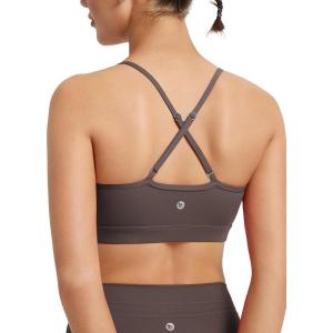 imageBALEAF Womens Low Impact Sports Bra Adjustable Spaghetti Strap Yoga Workout Bra with Removable PaddedDark Brown