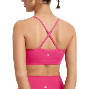 imageBALEAF Womens Low Impact Sports Bra Adjustable Spaghetti Strap Yoga Workout Bra with Removable PaddedRose Red
