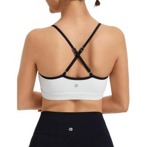 imageBALEAF Womens Low Impact Sports Bra Adjustable Spaghetti Strap Yoga Workout Bra with Removable PaddedStar White