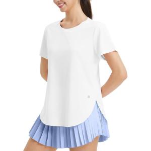 imageBALEAF Womens Running Shirts Short Sleeve Workout Tops Quick Dry Athletic TShirts Loose Fit Gym Yoga Tee UPF 50White