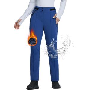 imageBALEAF Womens Snow Pants Fleece Lined Waterproof Softshell Insulated Thermal Winter Pants with Pockets Snowboarding HikingBlue