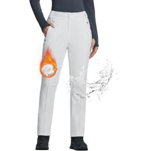 imageBALEAF Womens Snow Pants Fleece Lined Waterproof Softshell Insulated Thermal Winter Pants with Pockets Snowboarding HikingWhite