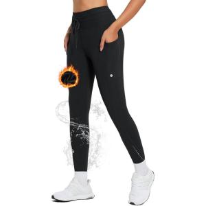 imageBALEAF Womens Thick Fleece Lined Leggings Water Resistant Zipper Pocket High Waisted Winter Snow Pants03black