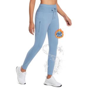 imageBALEAF Womens Thick Fleece Lined Leggings Water Resistant Zipper Pocket High Waisted Winter Snow Pants03blue