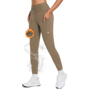 imageBALEAF Womens Thick Fleece Lined Leggings Water Resistant Zipper Pocket High Waisted Winter Snow Pants03brown