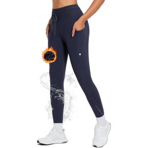 imageBALEAF Womens Thick Fleece Lined Leggings Water Resistant Zipper Pocket High Waisted Winter Snow Pants03navy