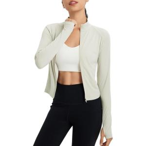imageBALEAF Womens UPF 50 Sun Shirts Protection SPF Crop Jacket UV Protection Long Sleeve Full Zip Clothing LightweightRaw Linen