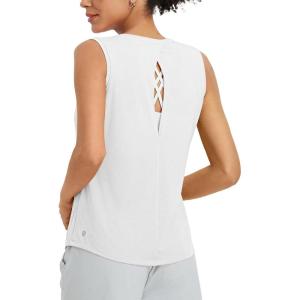 imageBALEAF Womens Workout Tank Tops Racerback Open Back Top Sleeveless Running Yoga Shirts Loose Fit Athletic Gym SportsWhite