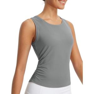 imageBALEAF Womens Workout Tank Tops Sleeveless Athletic Gym Shirts Fitted Crop Tops Yoga Tennis RunningDark Gray