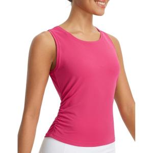 imageBALEAF Womens Workout Tank Tops Sleeveless Athletic Gym Shirts Fitted Crop Tops Yoga Tennis RunningRose Red