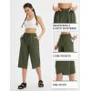 imageBALEAF Womens 17quot Capri Pants Bermuda Long Shorts Below Knee Wide Leg Lightweight Quick Dry Elastic Waist Casual for HikingDark Army Green