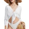 imageBALEAF Womens 34 Sleeve Swim Beach Cover Up UPF50 Bathing Suit Swimsuit Cover Up Tie Front Cropped Sun Protection Shirts Lightweight Cardigan White L