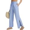 imageBALEAF Womens Wide Leg Swim Pants UPF50 Long Beach Pants High Waisted Lightweight Quick Dry Flowy Swim Capris with PocketsLight Blue