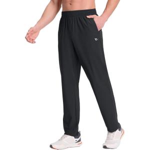 imageBALEAF Mens Running Pants Lightweight Athletic Workout Joggers with Zipper Pockets Tapered Quick Dry Sweatpants UPF50Black
