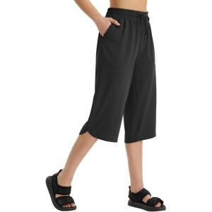 imageBALEAF Womens 17quot Capri Pants Bermuda Long Shorts Below Knee Wide Leg Lightweight Quick Dry Elastic Waist Casual for HikingBlack