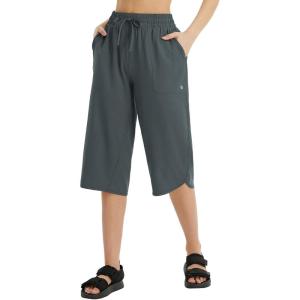 imageBALEAF Womens 17quot Capri Pants Bermuda Long Shorts Below Knee Wide Leg Lightweight Quick Dry Elastic Waist Casual for HikingGray