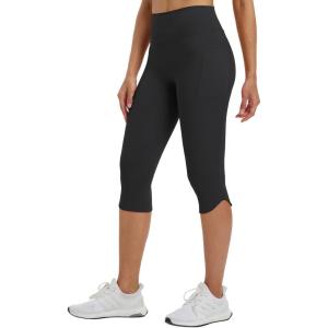 imageBALEAF Womens 17quot High Waisted Lycra Capri Leggings with Pockets Tummy Control Yoga Gym Capris PantsBlack