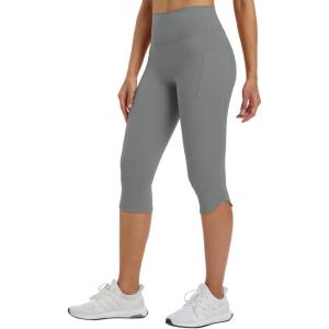 imageBALEAF Womens 17quot High Waisted Lycra Capri Leggings with Pockets Tummy Control Yoga Gym Capris PantsDark Gray
