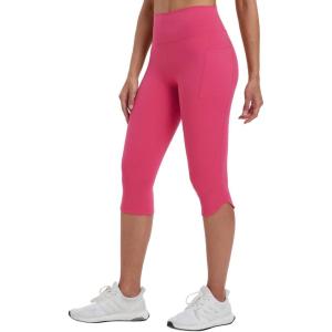 imageBALEAF Womens 17quot High Waisted Lycra Capri Leggings with Pockets Tummy Control Yoga Gym Capris PantsRose Red