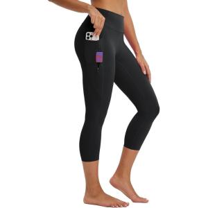 imageBALEAF Womens Capri Leggings with Pockets Tummy Control 21quot Inseam Workout Capris Yoga PantsBlack