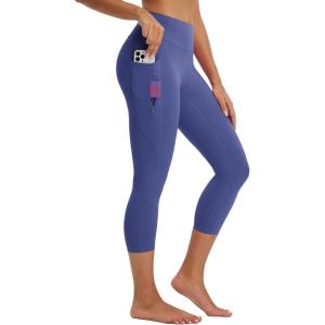imageBALEAF Womens Capri Leggings with Pockets Tummy Control 21quot Inseam Workout Capris Yoga PantsClassic Navy