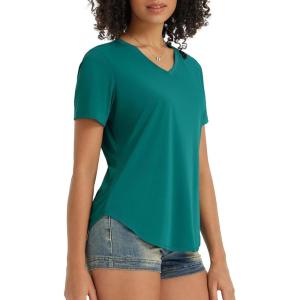 imageBALEAF Womens Short Sleeve Shirts UPF 50 Sun Shirt V Neck UV Workout Moisture Wicking Quick Dry Fit TShirtsGreen