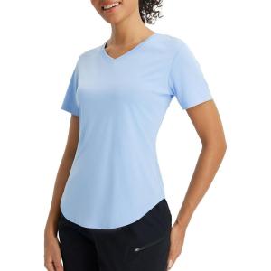 imageBALEAF Womens Short Sleeve Shirts UPF 50 Sun Shirt V Neck UV Workout Moisture Wicking Quick Dry Fit TShirtsLight Blue
