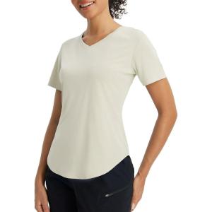 imageBALEAF Womens Short Sleeve Shirts UPF 50 Sun Shirt V Neck UV Workout Moisture Wicking Quick Dry Fit TShirtsLight Brown