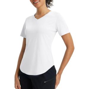 imageBALEAF Womens Short Sleeve Shirts UPF 50 Sun Shirt V Neck UV Workout Moisture Wicking Quick Dry Fit TShirtsWhite