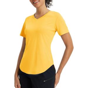 imageBALEAF Womens Short Sleeve Shirts UPF 50 Sun Shirt V Neck UV Workout Moisture Wicking Quick Dry Fit TShirtsYellow