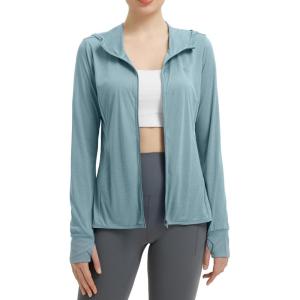 imageBALEAF Womens UPF 50 Sun Protection Shirts SPF Jacket UV Cooling Hoodie Long Sleeve Summer Clothing for Outdoor HikingHeather Light Blue