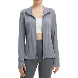 imageBALEAF Womens UPF 50 Sun Protection Shirts SPF Jacket UV Cooling Hoodie Long Sleeve Summer Clothing for Outdoor HikingHeather Light Gray