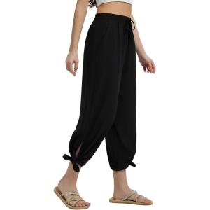 imageBALEAF Womens Wide Leg Swim Pants UPF50 Long Beach Pants High Waisted Lightweight Quick Dry Flowy Swim Capris with PocketsBlack