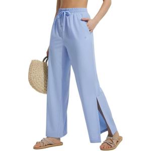 imageBALEAF Womens Wide Leg Swim Pants UPF50 Long Beach Pants High Waisted Lightweight Quick Dry Flowy Swim Capris with PocketsLight Blue