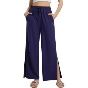 imageBALEAF Womens Wide Leg Swim Pants UPF50 Long Beach Pants High Waisted Lightweight Quick Dry Flowy Swim Capris with PocketsNavy Blue