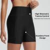 imageBALEAF Womens 5quot High Waisted Swim Shorts with Zipper Pockets Tummy Control Swimsuits Bottoms Board Shorts with LinerBlack